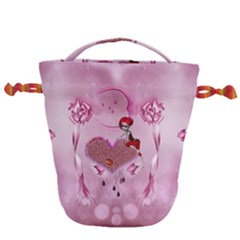 Cute Little Girl With Heart Drawstring Bucket Bag by FantasyWorld7