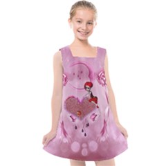 Cute Little Girl With Heart Kids  Cross Back Dress by FantasyWorld7