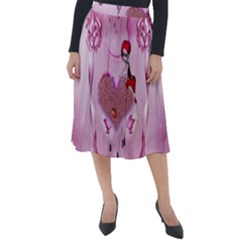 Cute Little Girl With Heart Classic Velour Midi Skirt  by FantasyWorld7