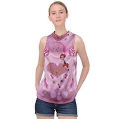 Cute Little Girl With Heart High Neck Satin Top