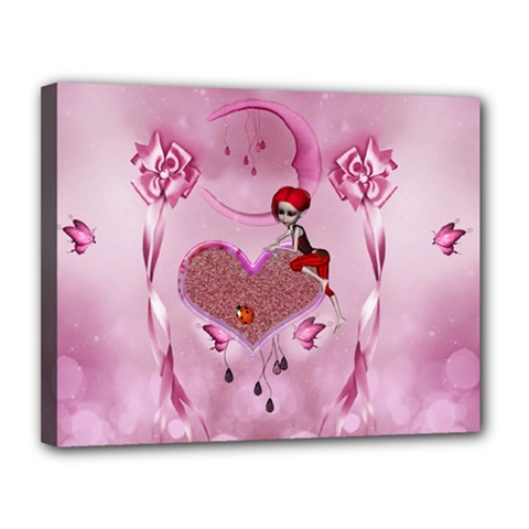 Cute Little Girl With Heart Canvas 14  X 11  (stretched) by FantasyWorld7