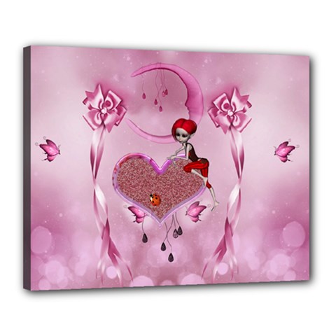 Cute Little Girl With Heart Canvas 20  X 16  (stretched) by FantasyWorld7