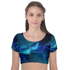 Electric Wave Velvet Short Sleeve Crop Top  by JezebelDesignsStudio