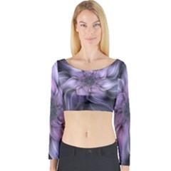 Purple Flower Windswept Long Sleeve Crop Top by JezebelDesignsStudio