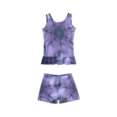 Purple Flower Windswept Kids  Boyleg Swimsuit