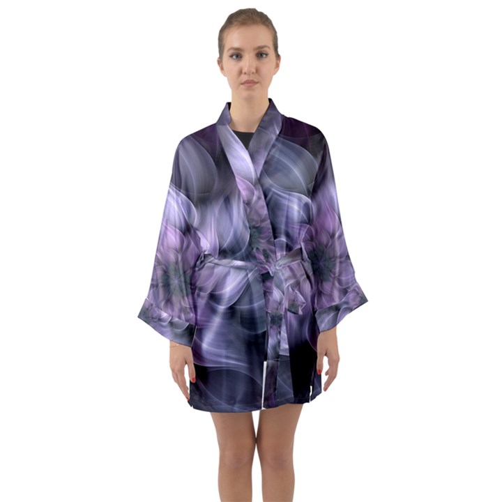 Purple Flower Windswept Long Sleeve Kimono Robe