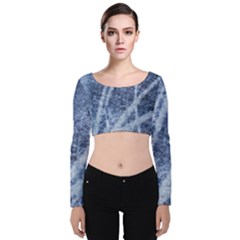 Echo Blue Velvet Long Sleeve Crop Top by JezebelDesignsStudio