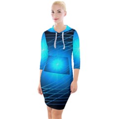 Blue Elliptical Quarter Sleeve Hood Bodycon Dress