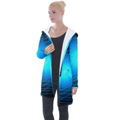 Blue Elliptical Longline Hooded Cardigan