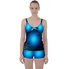 Blue Elliptical Tie Front Two Piece Tankini