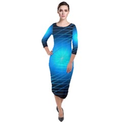 Blue Elliptical Quarter Sleeve Midi Velour Bodycon Dress