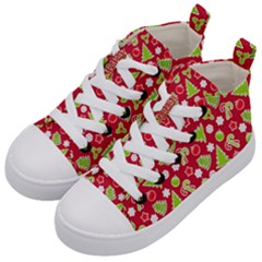 Christmas Paper Scrapbooking Pattern Kids  Mid-top Canvas Sneakers by Mariart