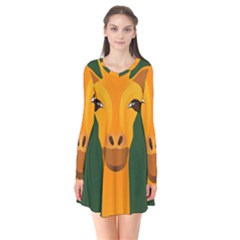 Giraffe Animals Zoo Long Sleeve V-neck Flare Dress by Mariart