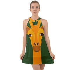 Giraffe Animals Zoo Halter Tie Back Chiffon Dress