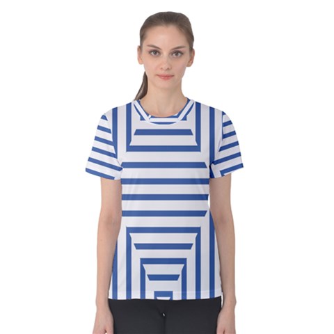 Geometric Shapes Stripes Blue Women s Cotton Tee by Mariart