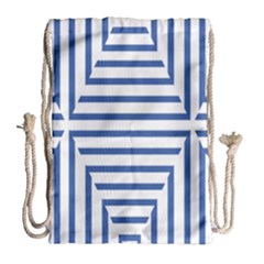 Geometric Shapes Stripes Blue Drawstring Bag (large) by Mariart