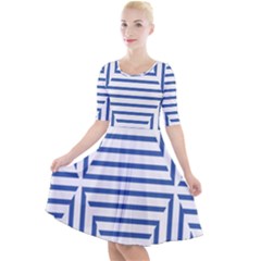 Geometric Shapes Stripes Blue Quarter Sleeve A-line Dress