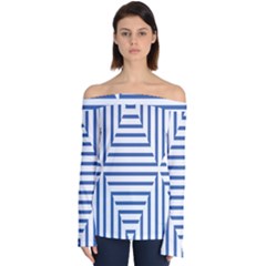 Geometric Shapes Stripes Blue Off Shoulder Long Sleeve Top by Mariart