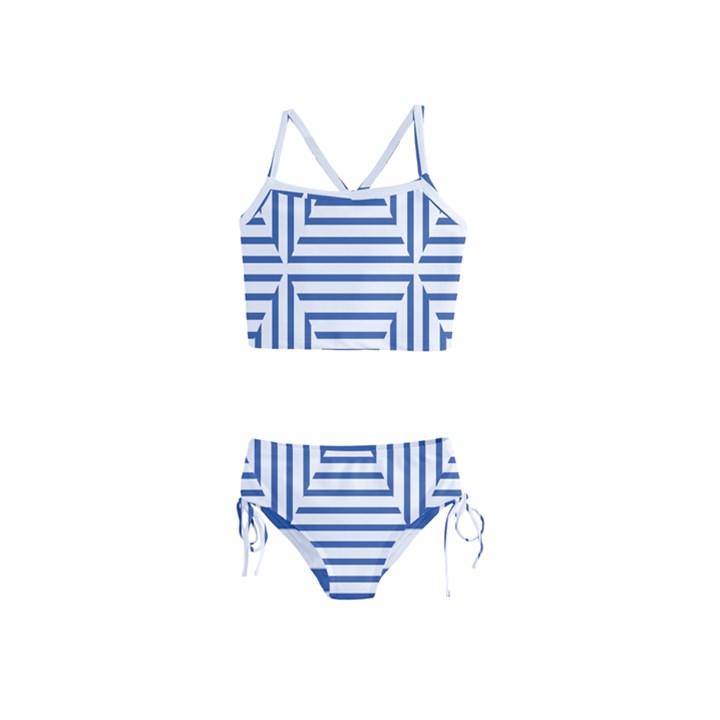 Geometric Shapes Stripes Blue Girls  Tankini Swimsuit