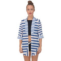 Geometric Shapes Stripes Blue Open Front Chiffon Kimono