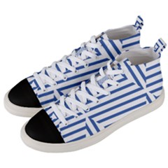 Geometric Shapes Stripes Blue Men s Mid-top Canvas Sneakers