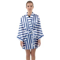 Geometric Shapes Stripes Blue Long Sleeve Kimono Robe