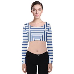 Geometric Shapes Stripes Blue Velvet Long Sleeve Crop Top