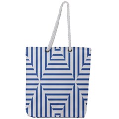 Geometric Shapes Stripes Blue Full Print Rope Handle Tote (large)