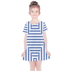 Geometric Shapes Stripes Blue Kids  Simple Cotton Dress