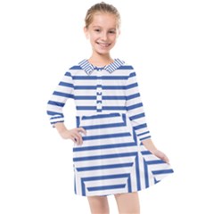 Geometric Shapes Stripes Blue Kids  Quarter Sleeve Shirt Dress