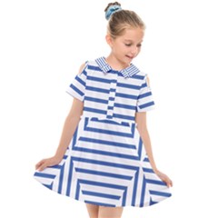 Geometric Shapes Stripes Blue Kids  Short Sleeve Shirt Dress