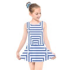 Geometric Shapes Stripes Blue Kids  Skater Dress Swimsuit