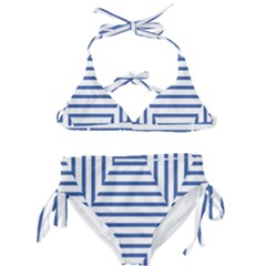 Geometric Shapes Stripes Blue Kids  Classic Bikini Set