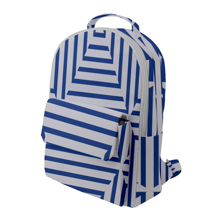 Geometric Shapes Stripes Blue Flap Pocket Backpack (Large)