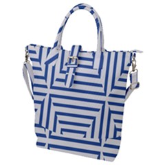 Geometric Shapes Stripes Blue Buckle Top Tote Bag