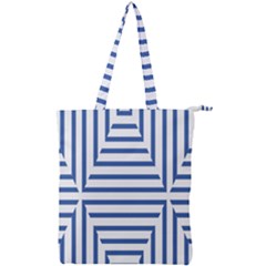 Geometric Shapes Stripes Blue Double Zip Up Tote Bag