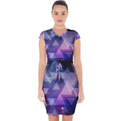 Geometric Triangle Capsleeve Drawstring Dress 