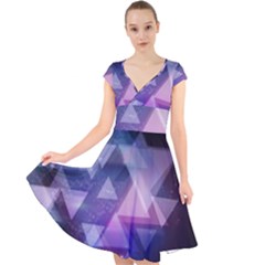 Geometric Triangle Cap Sleeve Front Wrap Midi Dress