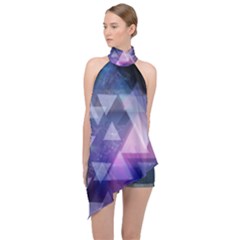 Geometric Triangle Halter Asymmetric Satin Top by Mariart