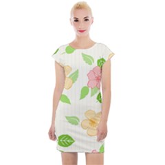 Flowers Leaf Stripe Pattern Cap Sleeve Bodycon Dress