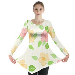 Flowers Leaf Stripe Pattern Long Sleeve Tunic  by Mariart