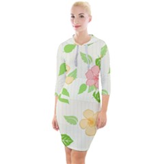 Flowers Leaf Stripe Pattern Quarter Sleeve Hood Bodycon Dress