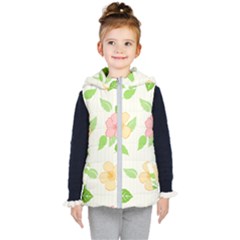 Flowers Leaf Stripe Pattern Kids  Hooded Puffer Vest