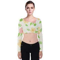 Flowers Leaf Stripe Pattern Velvet Long Sleeve Crop Top