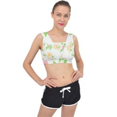 Flowers Leaf Stripe Pattern V-back Sports Bra by Mariart