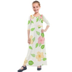 Flowers Leaf Stripe Pattern Kids  Quarter Sleeve Maxi Dress by Mariart