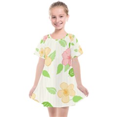 Flowers Leaf Stripe Pattern Kids  Smock Dress