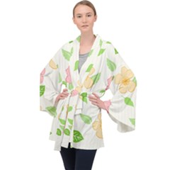 Flowers Leaf Stripe Pattern Velvet Kimono Robe by Mariart