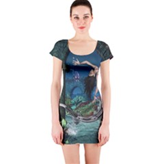 Wonderful Mermaid In The Deep Ocean Short Sleeve Bodycon Dress by FantasyWorld7