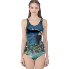 Wonderful Mermaid In The Deep Ocean One Piece Swimsuit by FantasyWorld7